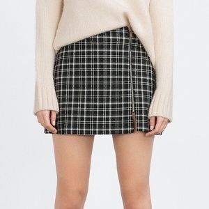 Plaid Tweed Black White ZARA Mini Skirt Zipper